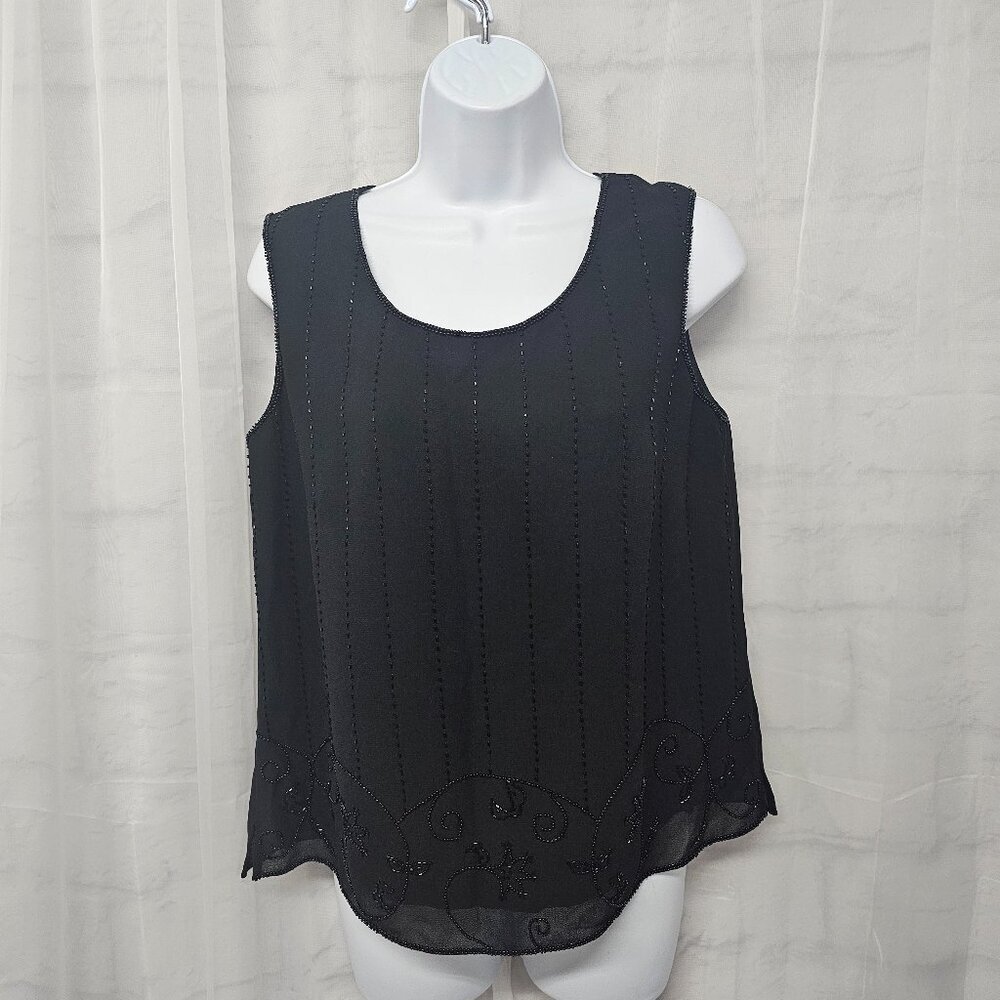 Vintage Karen Miller Tank Black Beaded Whimsigoth Fairy Goth 10